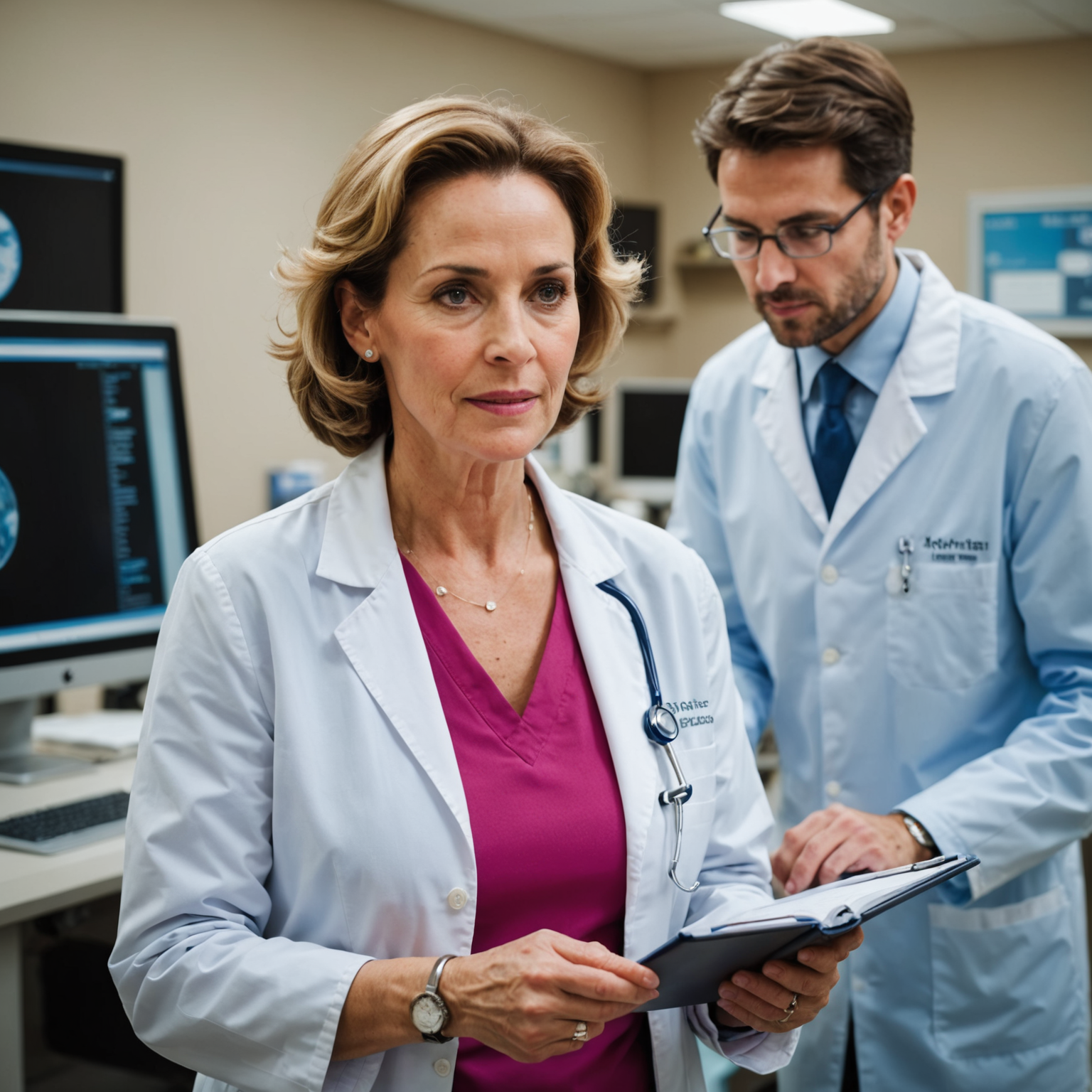 Healthcare professionals discussing breast cancer care