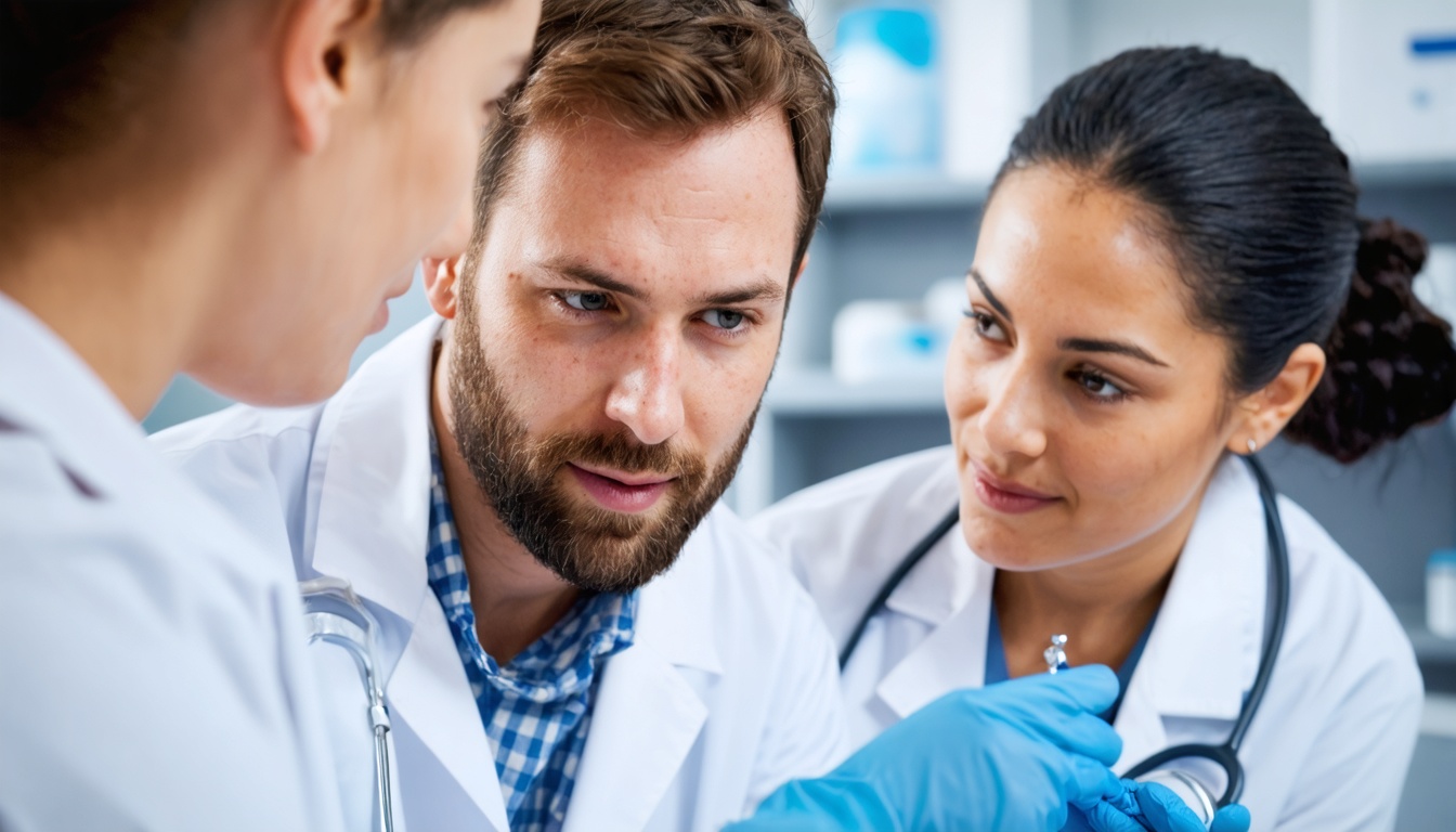 Healthcare professionals discussing breast cancer care